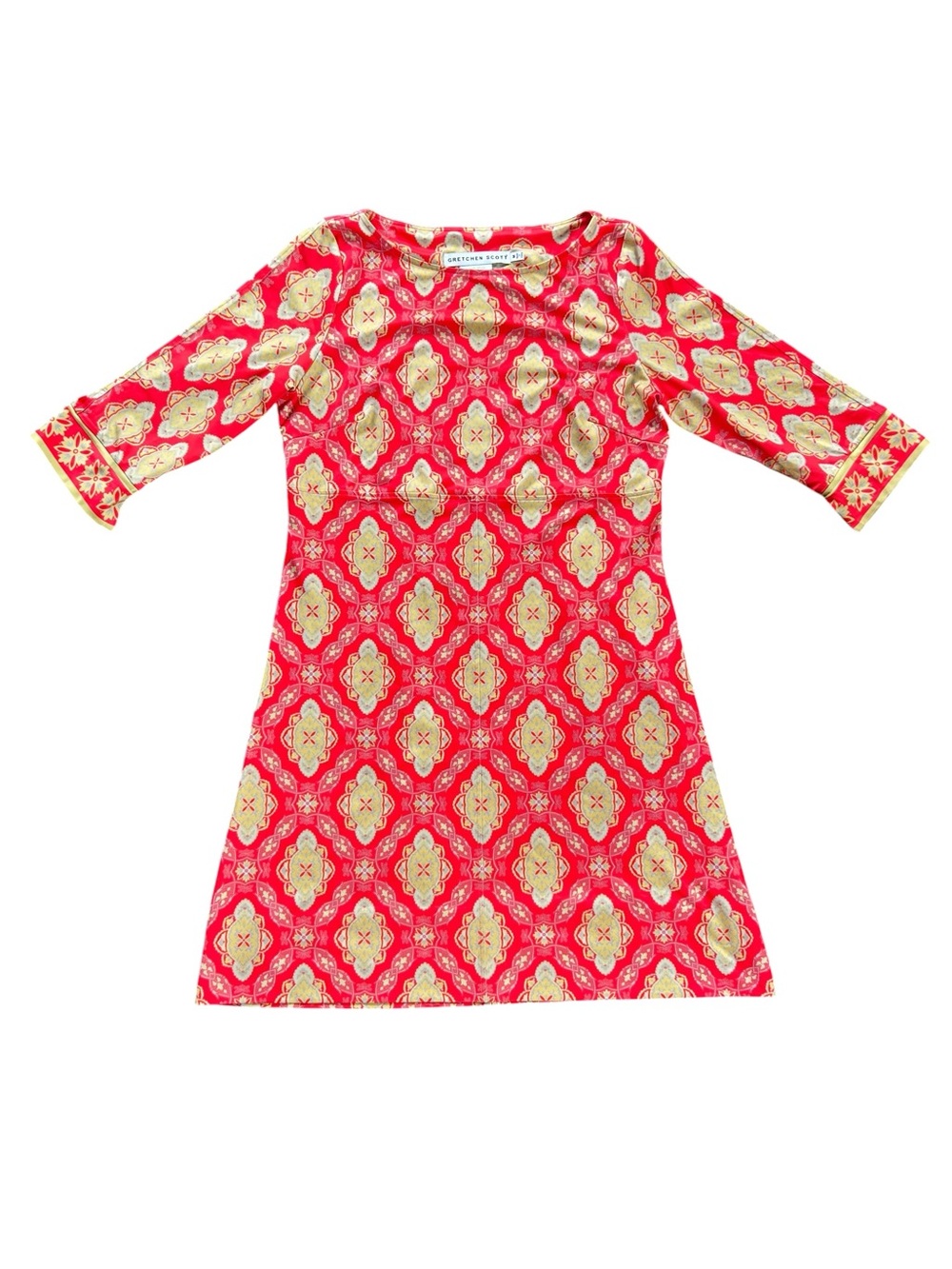 Gretchen Scott Women’s Med Medallion Geometric Dress Orange/Coral Yellow/Gold‎